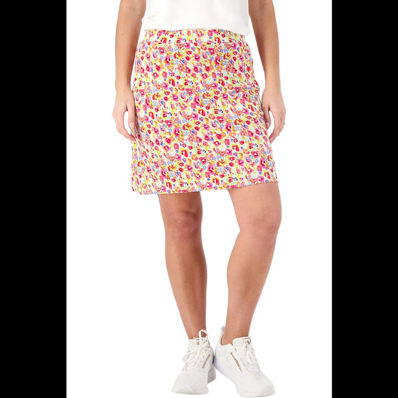 Susan Graver Pants - Susan Graver Printed Liquid Knit Pull-On Skort Coral/Pink - Regular